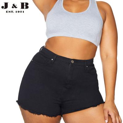 China Cheap price hot sales breathable PLUS SHELBY WAISTED BLACK DENIM HIGH RISE SHORTS, women plus size shorts for sale