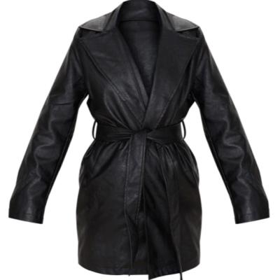 China 2021 Breathable Autumn And Winter New Hot Sale Women'S Motorcycle Jacket Ladies Mid Length Leather Jacket With Belt for sale