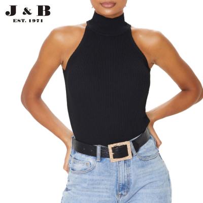 China Factory Supply Reasonable Price NECK HIGH KNITTED SLEEVELESS TOP,Rib-knit Top,Women Sweater for sale