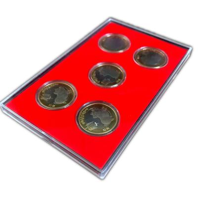 China Aseptic Acrylic Coin Collection Display Box 5 Hole Environmental Transparent Display Box (with five round caps included) for sale