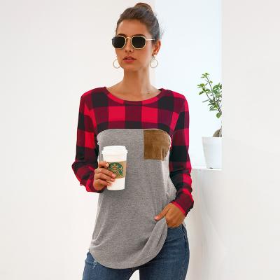 China 2020 New Autumn Winter Regular Women's Plaid Long Sleeve Casual T-shirt Bottom Shirt for sale