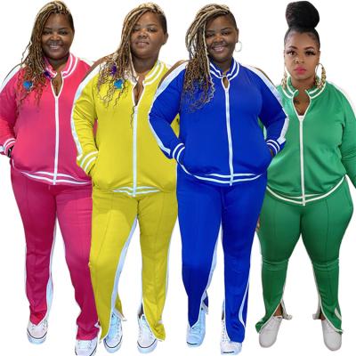 China Anti-pilling fall clothing for women set two piece women plus size side striped sportswear women 2 piece tracksuit set for sale