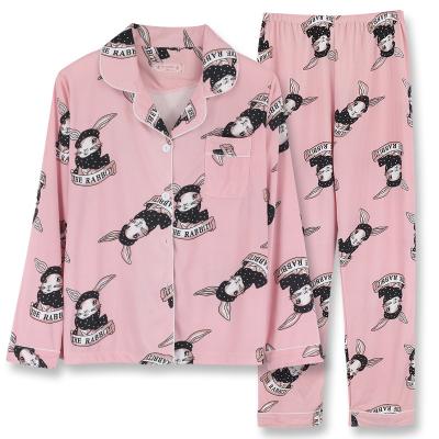 China Other New Arrival Long Sleeve Winter Sleepwear Women Pattern Design Ladies Satin Sleepwear Set for sale