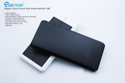 China Negro portátil dual de control de tacto 7200mAh del banco de la energía solar del USB en venta