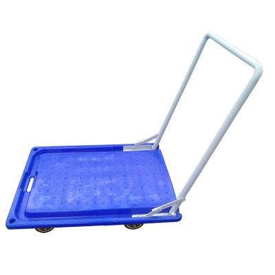 China Durable Foldable Platform 250kgs Warehouse Plastic Hand Push Carts Trolley With 4 Wheels for sale