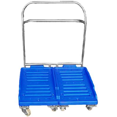 China Warehouse 400KG Durable Heavy Duty Transport Plastic Hand Trolley Trolley With Stainless Steel Handle for sale