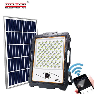 China ALLTOP ROAD 200 300 Lumen Wifi Cloud High Ip65 Waterproof 100 Storage 400W Outdoor Solar Camera Flood Lamp for sale