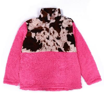 China Breathable High Quality Warm Mommy And Me Plush Sherpa Sweaters Outfits Winter Cow Print Fleece For Kids Girls for sale