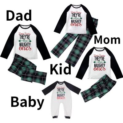 China New Casual Green QUICK DRY Plaid Letter Christmas Matching Outfits For Mommy And Me Family Clothing Suit for sale