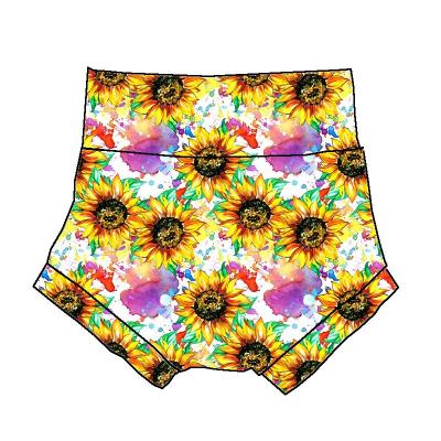 China 2022 Spring Kids Breathable Custom Baby Silk Sunflower Printed Undo Shorts High Waist Girls Short Pants for sale