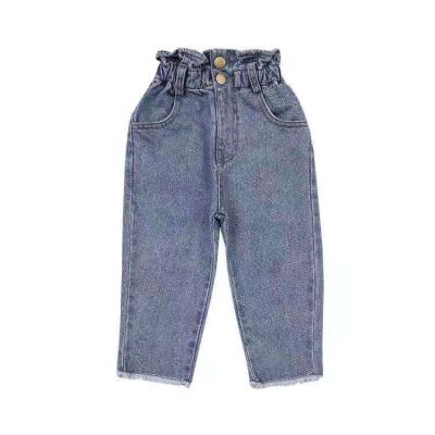 China 2021 Korean Children's High Waist Casual Pants Spring Girls Wear Color Fade Proof Denim Pants Bud Jeans for sale