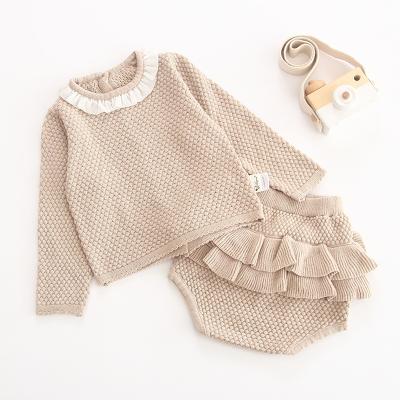 China 2021 Anti-wrinkle Fashion Tendr Weave Shorts Sweater Outfit Small Toddler Baby Girls Knitting Clothing Set for sale