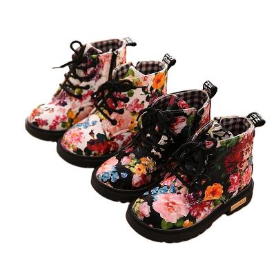 China 2021 Deodorization Fashion Winter Spring Kids Playtime Floral Snow Boots Lace Up Zipper PU Leather Trim Babies' Shoes for sale