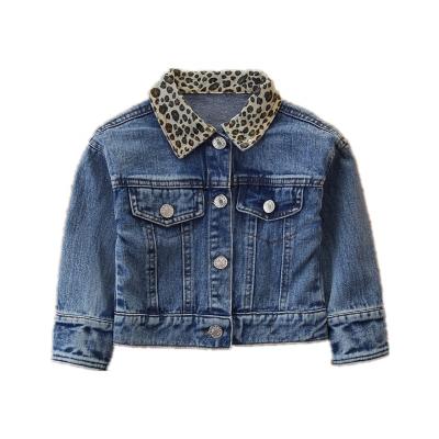 China 2022 New Baby Newborn Leopard Lapel Breathable Long Sleeve Denim Coats Kids Rivet Jeans Jacket for sale