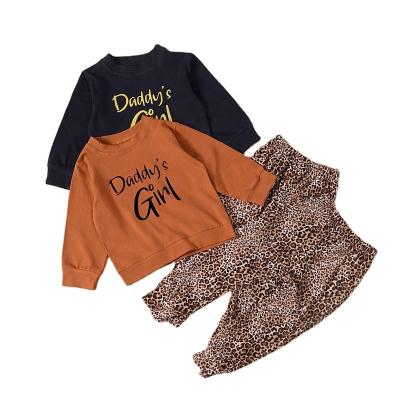 China 2021 New Autumn Letter Printing Casual Long Sleeve Round Neck Sweater Leopard Girls Long Sleeve Pants Two Piece Set For External Wear for sale