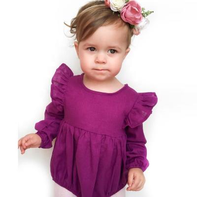 China Single Wear and Take Off 2021 Autumn New Baby Bodysuit Solid Color Ruffle Sleeve Jumpsuit Little Creeperinfant and Toddler Clothing for sale