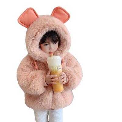 China Fashion Lovely Plush Fashion Anti-wrinkle Bear Kid Girl Zipper Jacket Baby Infant Winter Warm Artificial Fur Coats for sale