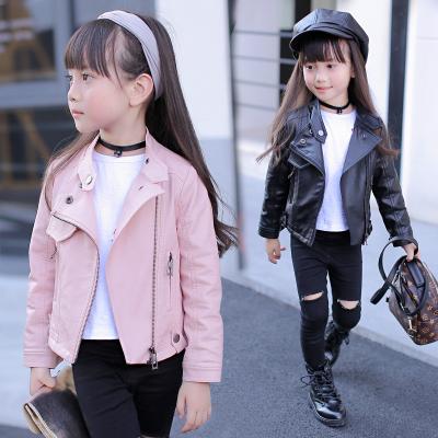 China 2021 Fashion Spring Autumn Out Wear Zipper Children Loose Coat Pu Children Girl Leather Jacket Anti-wrinkle for sale