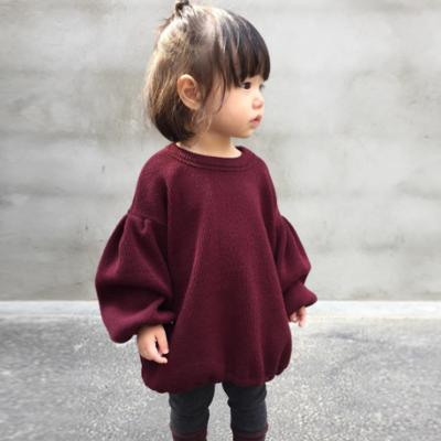 China 2021 Autumn Kids Baby Crew Neck Sweater Puff Sleeve Children Girl Anti-Shrink Top for sale