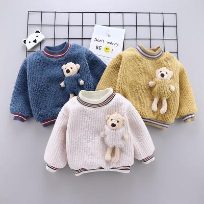 China Cute anti-pilling children girl winter clothing fashion out of wear bear plush sweatshirt thicken toddler baby boy sweater for sale