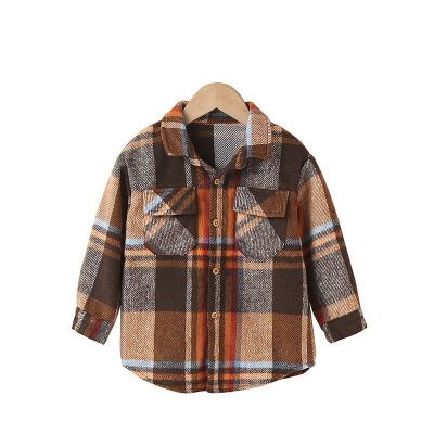 China Custom Anti-Shrink Plaid Kids Cotton 90-130cm Casual Shirts Pocket Lapel Newborn Baby Tops for sale