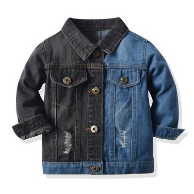 China Fade Proof Wholesale Winter Children's Wear Jeans Jackets Color Splicing Hollow Out Lapel Denim Toddler Baby Loose Coats for sale