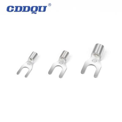 China Spade Trminal Copper Non-insulated Copper End Lugs Copper Cable SNB Series Fork Connector Terminal U Type Lugs for sale