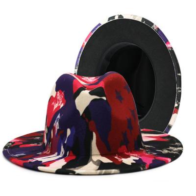 China Wide Brim Tie Dye Winter Panama Fascinator Felted Hat Women Men Jazz Plush Starred Top Hats for sale