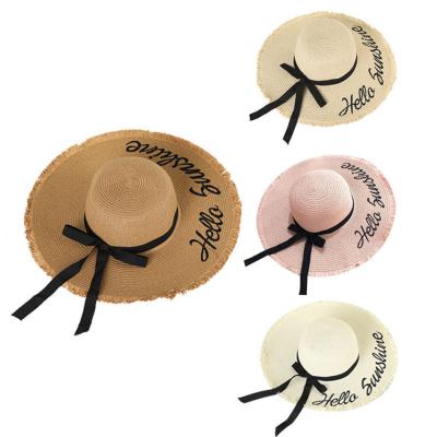 China Cozy Lady Butterfly Hats Dome Sunscreen Beach Embroidery Letters Brim Seaside Sun Straw Hat for sale