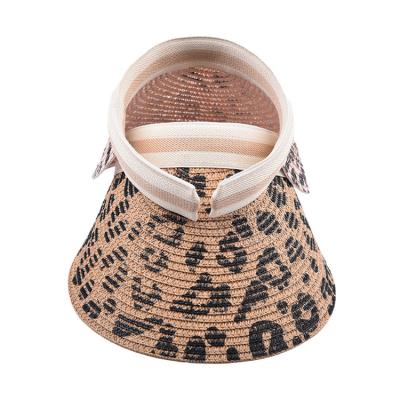 China New Character Leopard Print Empty Top Outdoor Sports Shade Straw Hat Beach Sun Hat Women for sale