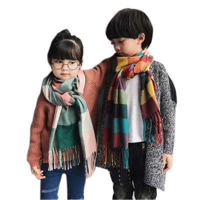 China Short Kid Scarf Family Outfits Mother Kids Warm Thick Neck Wear Plaid Boys Girls Fleece Shawl for sale