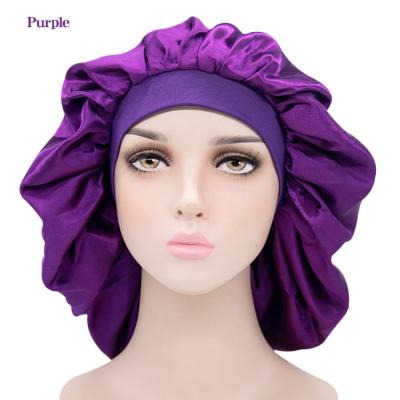 China Large Size Silky Wrap Satin Elastic Band Head Image Solid Color Hood Sleep Hat For Women for sale