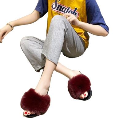 China Anti-Smell Winter Home Shoes Plush Soft Open Toe Slides Women Bedroom Slippers Warm Furry Faux Fur for sale