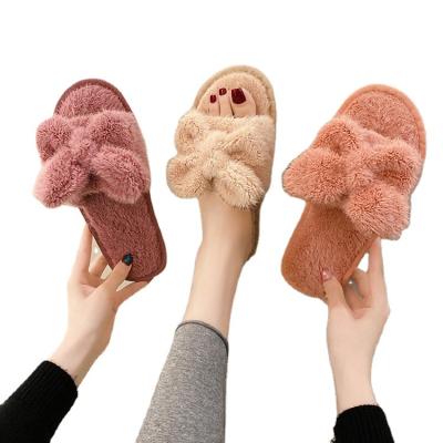 China Anti-Smell Winter Women Soft Plush Fur Hairy Women Shoes Indoor Ladies Fluffy House Slippers Open Toe for sale