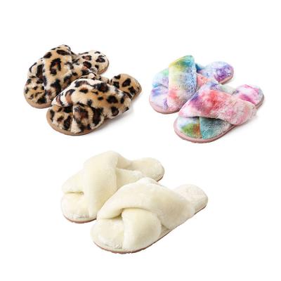 China Anti-Smell Kid Plush Bedroom Slip Non Slip Cross Over Open Toe Slide Slippers Cozy Indoor Outdoor Fur for sale