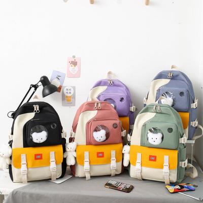 China Other 4 Piece Set Harajuku Women Backpack School Bags Student Shoulder Bag Travel Backpack for sale