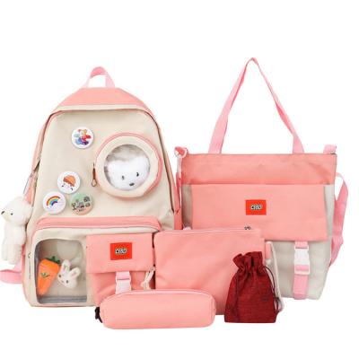 China Other 4Piece Set Cute Schoolbags For Teenage Girls Women Canvas Travel Backpack Student Bookbags for sale