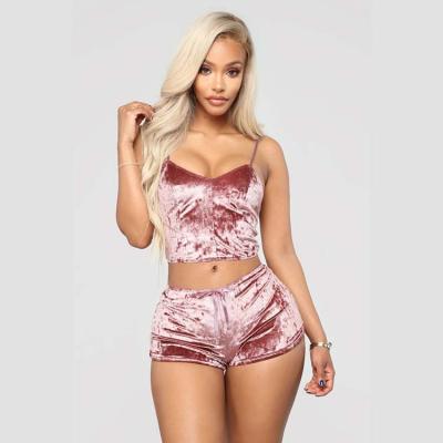 China QUICK DRY Summer Pajamas Shorts V-Neck Velvet Set 2021two Piece Sexy Pajamas Suit for sale