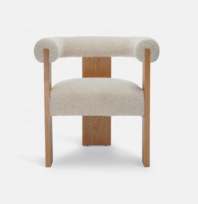 China Custom Make Solid Wood Frame Available Natural Color With Boucle Fabric Upholstery Work Eldon Restaurant And Cafe Dining Chair for sale