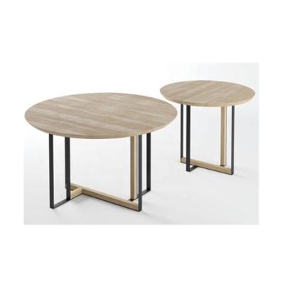 China Modern new design wood dining table with black metal trim restaurant and cafe table for sale