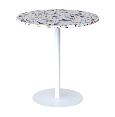 China White Metal Modern Leg Top Table Terrazzo Furniture Dining Table Restaurant Coffee Table Bistros Round Base for sale