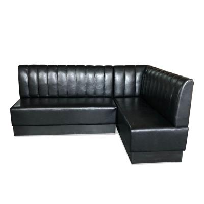 China Black channel back L shape restaurant booth sofa seating restaurant furniture club cabin traditional classic style vinyl leather sofa for sale