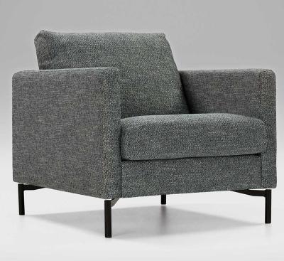 China Modern Classic Design Fabric Hotel Furniture Dark Gray Sofa Chair With Stainless Steel Metal Legs for sale