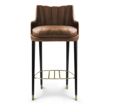 China New Accent Furniture Restaurant Bar Chair Bar Stool Solid Wood Leather Chair Gold Legs For Hotel Chair for sale