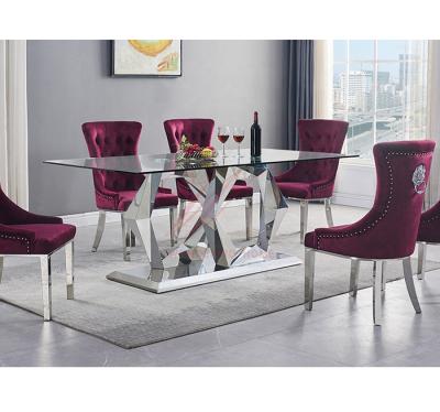 China Modern European Style Dining Table Chair Set Stainless Steel Glass Top Base For Home Dining Tables for sale