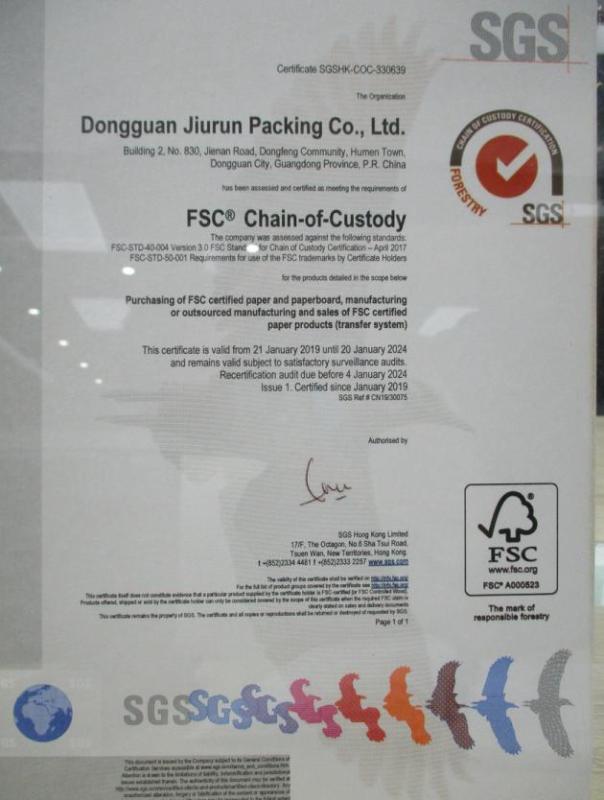 FSC - Dongguan Jiurun Printing& Packaging Technology Co., Ltd.