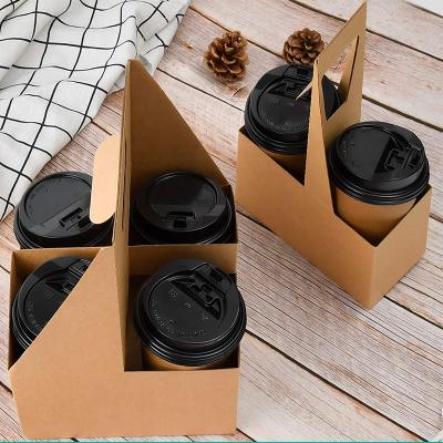 China Recycled Materials 4 Pack Carrier Take Away Paper Cup Wine Glass Bottle Canister Holder With Handle for sale