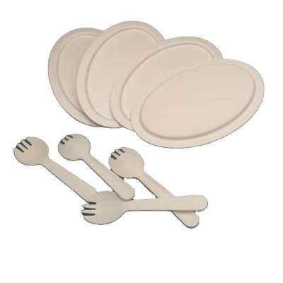 China Eco-friendly / Non-stick / Temperature Resistance /Greaseproof Biodegradable Tableware Set Compostable Sugarcane Bagasse Tray With Cutlery Paper Plates For Party for sale