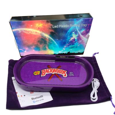 China Smoking Factory Yiwu New Hot Selling Automatic Color Changing Glow Rolling Tray LED Speaker Custom Logo Weed Rolling Tray Light Up for sale