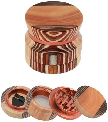 China Wholesale Grinding Tobacco 63MM 4 Layer Custom Logo Weed Grinder Tobacco Wood Wooden Herb Grinder Spice Herbal Weed Smoking Grinder for sale